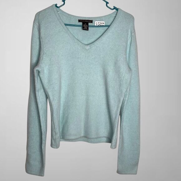 Sarah Spencer Sweater Womens Medium Blue V-Neck‎ Soft Angora Wool Preppy Office - Picture 1 of 12